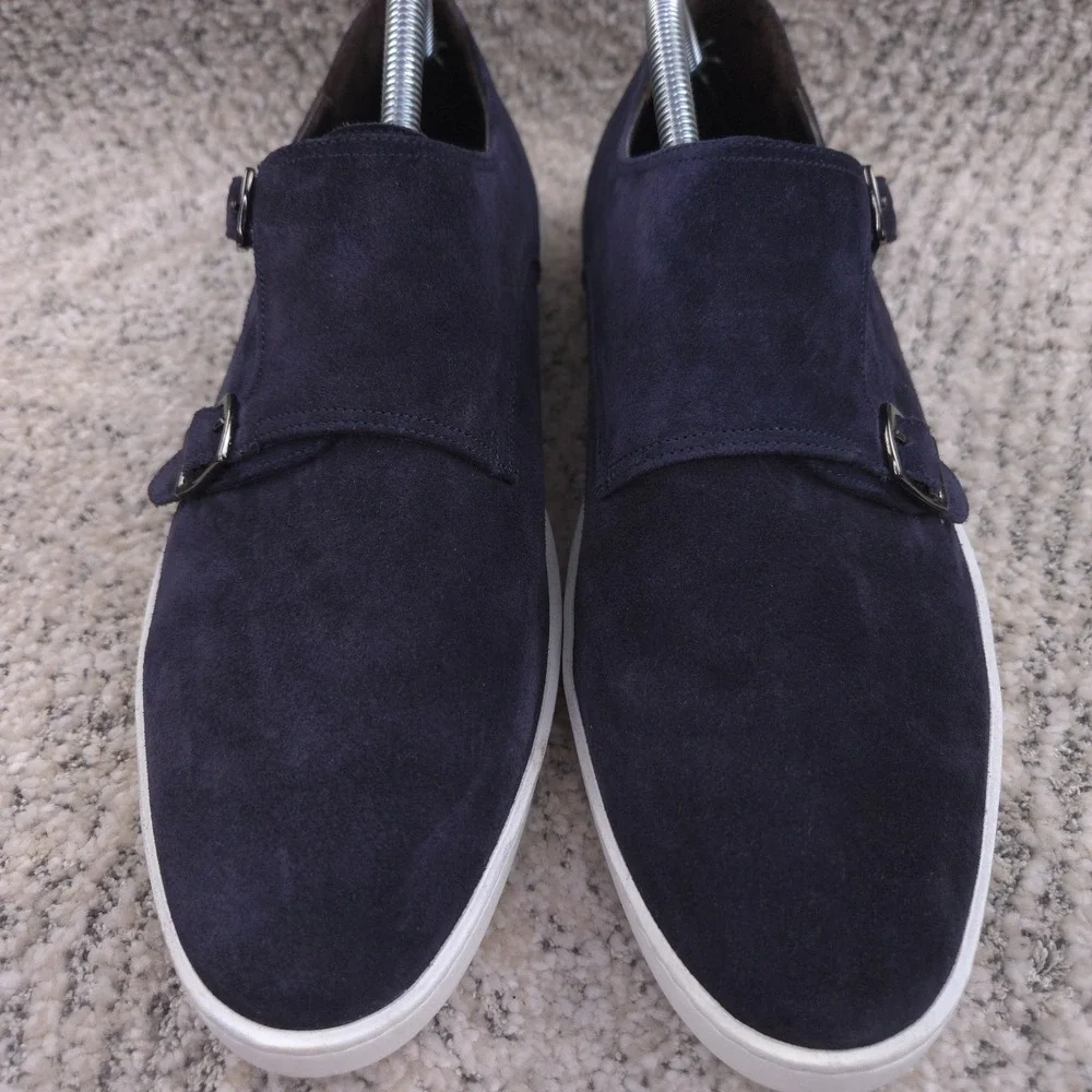 To Boot New York Sneakers Men Size 8.5 Suede Double Monk Strap Navy Blue Buckle